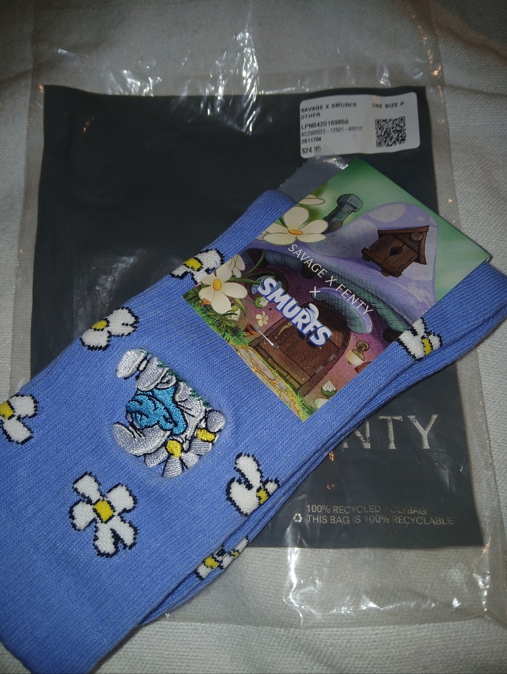 Savage X Fenty Light Blue Smurfs Floral Crew Socks